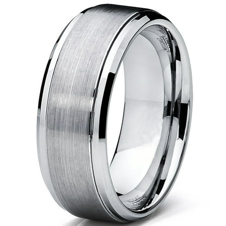Men's Tungsten Ring Wedding Band Raised Brushed Finish 9MM Sizes 6 to 15Silver,