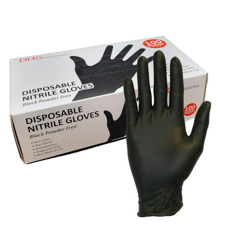 Latex Free Powder Free Black Nitrile Disposable Gloves, Food Handling, Cleaning Gloves Size L 100 Count, L