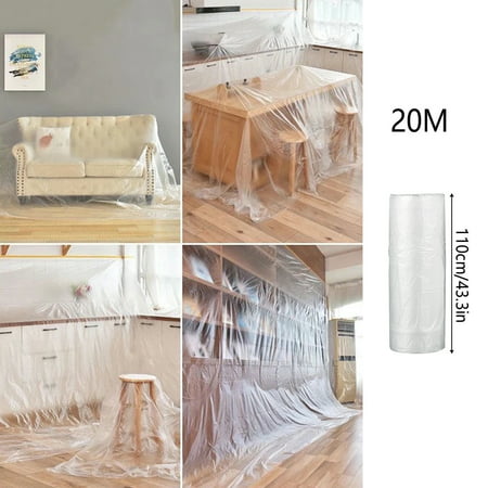 Littleduckling Plastic Drop Cloth for Painting Clear Plastic Sheeting Waterproof Plastic Tarp Dust Cover Dustproof Floor Furniture Cover for Moving Home Improvement House Renovations, 3.6' x 65.6'