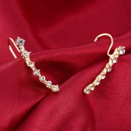 Fashion Womens Rhinestone Gold Silver Crystal Earrings Ear Hook Stud Jewelry, Silver, One Size