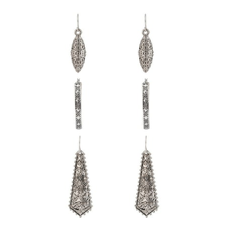 The Pioneer Woman Antique Silver Textured Trio Earrings