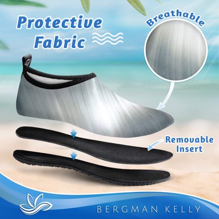 Bergman Kelly Mens and Womens Water Shoes (M 5-10; W 7-12), Aqua Socks, Barefoot Skin Shoes for Water Sports Beach Pool Yoga Surf US Casual Shoes, Ocean Gray, XL(Women 10-11/Men 8-9)