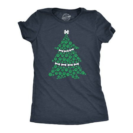 Womens Dog Paw Christmas Tree T shirt Cute Xmas Gift Holiday Puppy Lover Tee (Heather Navy) - XL Womens Graphic Tees, XL