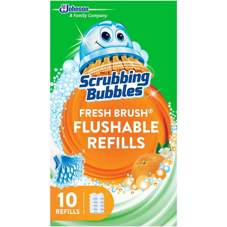Scrubbing Bubbles Fresh Brush Flushables Refill, Toilet and Toilet Bowl Cleaner, Eliminates Odors and Limescale, Citrus Action Scent, 10ct