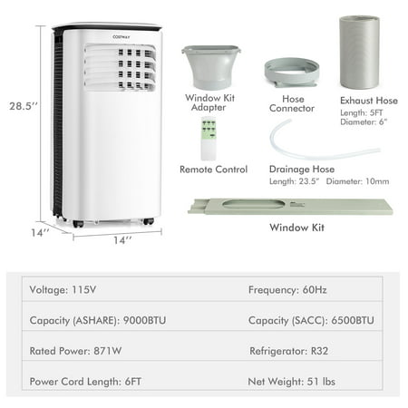 Costway 9000 BTU Air Cooler 3 in 1 Portable Air Conditioner w/Fan & Dehumidifier