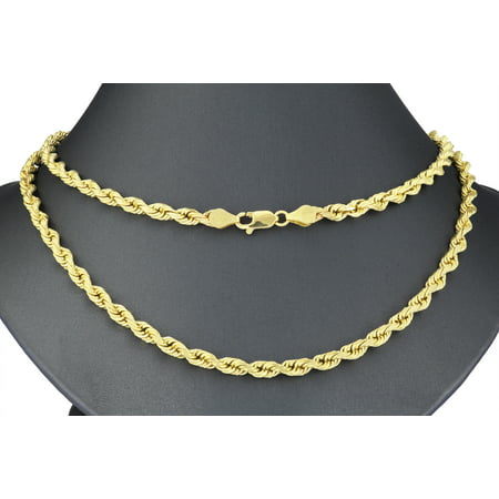 Nuragold 14k Yellow Gold 5mm Solid Rope Chain Diamond Cut Pendant Necklace, Mens Jewelry with Lobster Clasp 20" - 30"