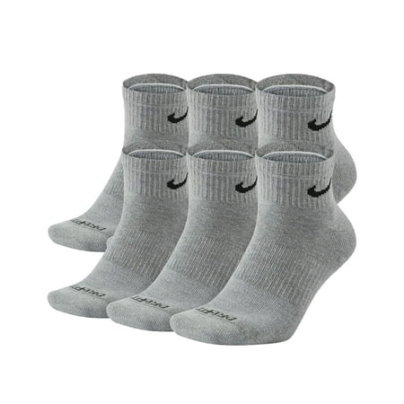 Nike Everyday Plus Cushion Ankle Socks - 6 Pair Pack Large, Dark Grey Heather/Black, L