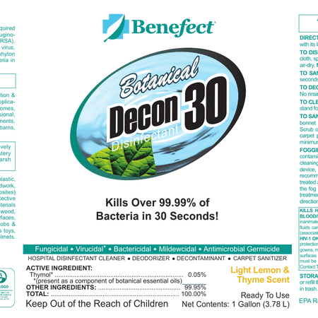 Benefect Decon 30: Botanical Disinfectant, 5 Gallon Single