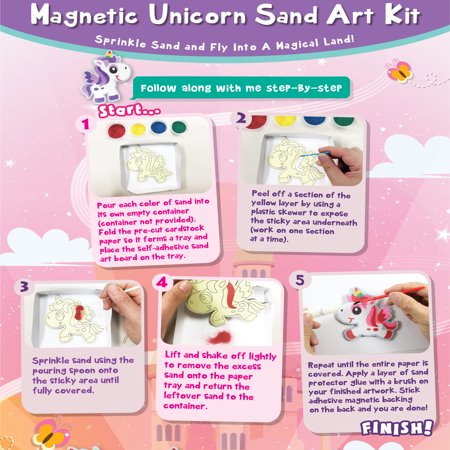 VHALE Paint Your Own Magnetic Sand Art MDF Board, Fridge Decor, Children Arts and Crafts, 5 Sets (Unicorn)