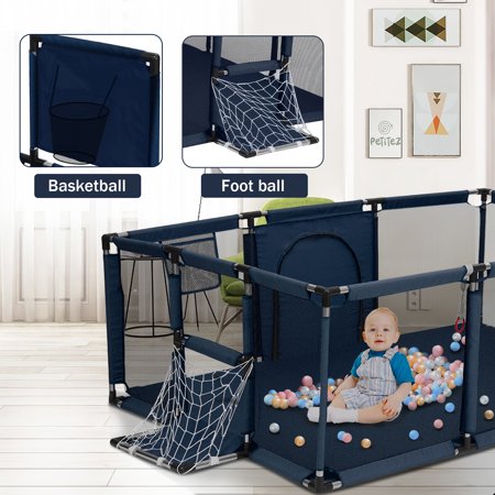 Baby Playpen,Extra Large Play Yard for Babies and Toddlers, Sturdy Safety Huge Baby Fence Play Area Center with Gate, Giant Play Yard for Kids, Twins, Child, InfantsBlue-XL,