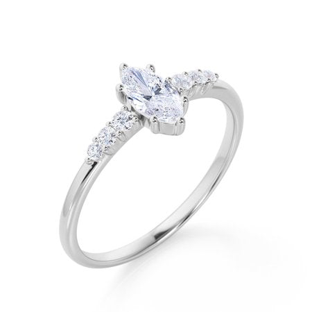 1.25 Carat marquise cut Engagement Ring in 18k White Gold Over SilverWhite,