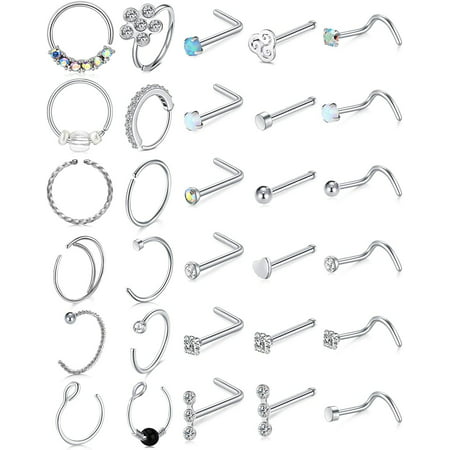 Briana Williams 20g Nose Rings Studs L Shape Nose Ring Set Diamond Heart Piercing JewelryStyle C,
