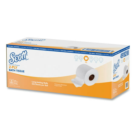 Scott Essential Standard Roll Bathroom Tissue, 2-Ply, White, 550 Sheets/Roll, 20 Rolls/Carton - KCC49182