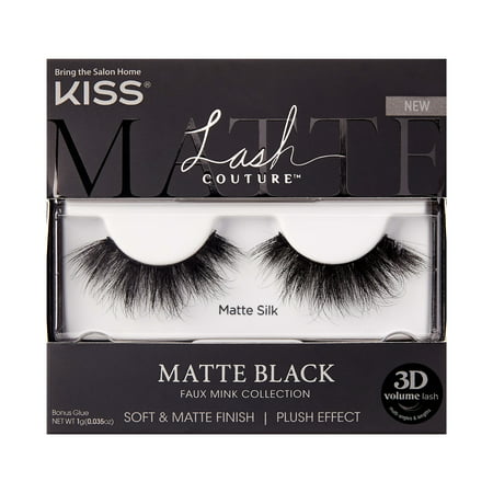 KISS Lash Couture Matte Black Faux Mink, Matte Silk, False EyelashesBlack,