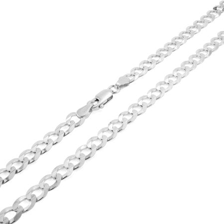 Nuragold 10k White Gold 5mm Solid Cuban Link Chain Curb Pendant Necklace, Mens Jewelry with Lobster Clasp 16" - 30"