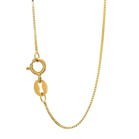 10K Yellow Gold 0.45mm - 0.6mm Shiny Box Chain Necklace with Spring Ring Clasp- 16" 18" 20", Yellow Gold, 0.45 mm