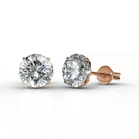 Cate & Chloe Mallory 18k Rose Gold Stud Solitaire Earrings with Swarovski Crystals, Classic Shiny Round Cut Swarovski Crystals, Wedding Anniversary Fashion Jewelry - Hypoallergenic - MSRP $108Rose Gold,