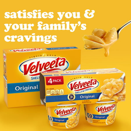 Velveeta Shells and Cheese Macaroni and Cheese Cups Easy Microwavable Dinner, 4 ct Pack, 2.39 oz Cups