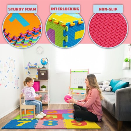 ToyVelt Foam Play Mat for Baby Kids Interlocking Foam Puzzle Floor Mats EVA Non Toxic for Crawling, Exercise, Playroom, Play Area, Baby Nursery Numbers 10 Tiles, Numbers, 10 Tiles