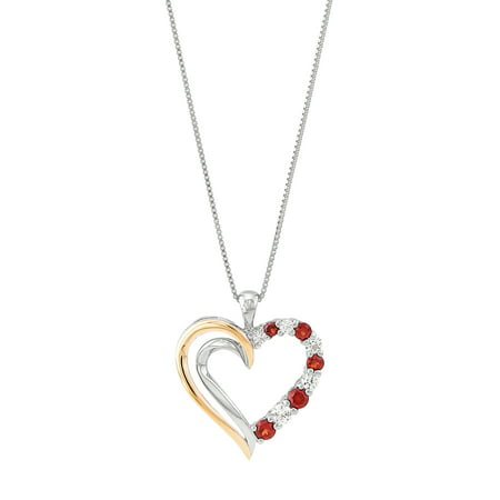 Brilliance Fine Jewelry Garnet Created White Sapphire Heart Pendant in Sterling Silver and 10K Gold