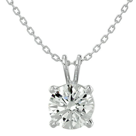 SuperJeweler 1 Carat Moissanite Necklace in Solid 14 Karat White Gold