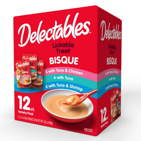 Delectables Bisque Chicken, Tuna & Shrimp Flavor Topper & Soft Treat for Cat, 1.4 oz. (12 Count)