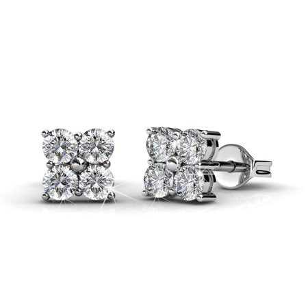 Cate & Chloe Rae Brilliance 18k White Gold Cluster Stud Earrings with Swarovski Crystals, Round Diamond Cut Stone Earring Set, Wedding Silver Studs for WomenWhite Gold,