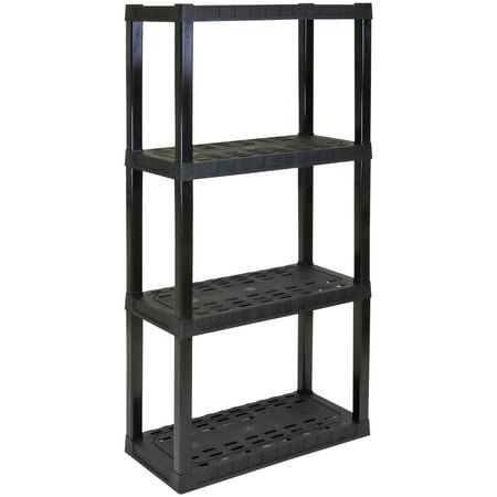 Hyper Tough 56" H x 14" D x 30" W 4 Shelf Plastic Garage Shelves, Pack of 2 Storage Shelving Units, Black 400 lbs Capacity