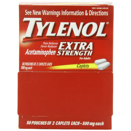 2 Pack Tylenol Extra Strength 50 packets of 2 tablets 500mg. 100 Tablets Per Box