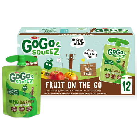 (12 Pack) GoGo Squeez Applesauce Apple Cinnamon Snack Pouch, 3.2 oz, 12 Pack