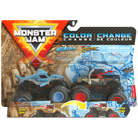 Monster Jam, Official Megalodon vs. Pirate?s Curse Color-Changing Die-Cast Monster Trucks, 1:64 Scale