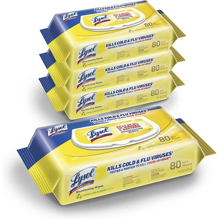 Lysol Disinfectant Handi-Pack Wipes, Multi-Surface Antibacterial Cleaning Wipes, For Disinfecting and Cleaning, Lemon and Lime Blossom, 320 Count (Pack of 4)