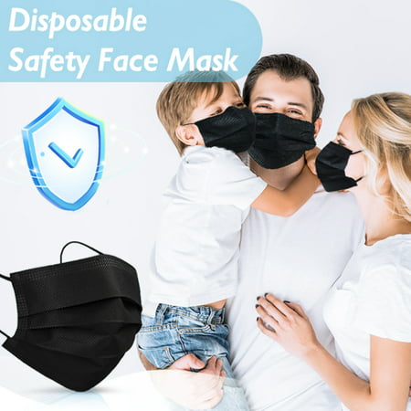 Black Disposable Face Mask Adults Mouth Cover 3Ply with Ear Loop 50 Pcs, Black, 50 Pcs for Adults