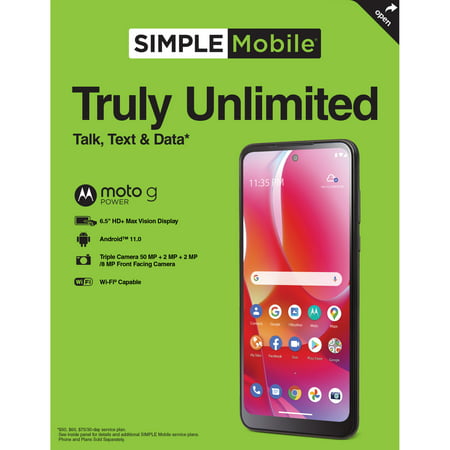 Simple Mobile Motorola Moto g Power (2022), 64GB, Black- Prepaid Smartphone [Locked to Carrier- Simple Mobile]