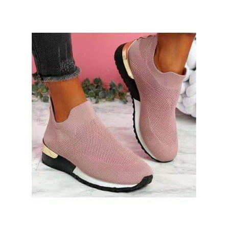 Fangasis Womens Walking Shoes Sock Sneakers Daily Shoes Slip-on Lightweight Comfortable Breathable, Pink, 8