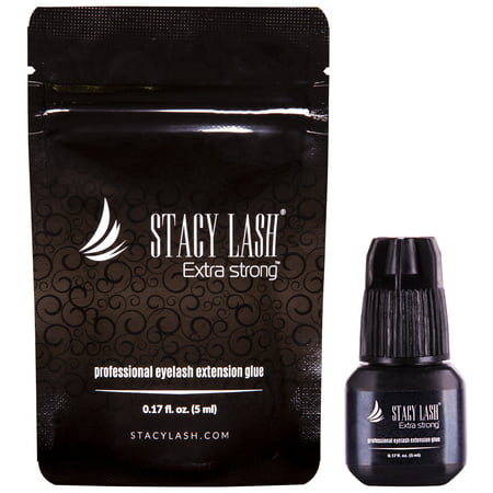 Stacy Lash Extra Strong Adhesive (0.17 fl.oz / 5 ml) / Black Cyanoacrylate Eyelash Extension Glue / Strong and Fast Drying Formula / Professional Use Only, 5ml / 0.17 fl. oz.