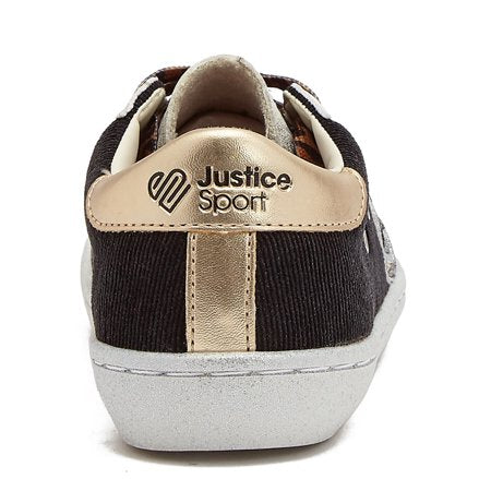 Justice Little Girl & Big Girl Low Court Sneaker, Sizes 13-6Black,