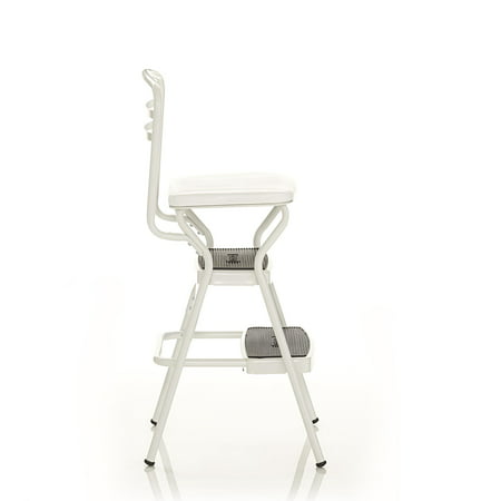 COSCO Stylaire Retro Chair + Step Stool with flip-up seat (white, one pack)Bright White/Bright White,