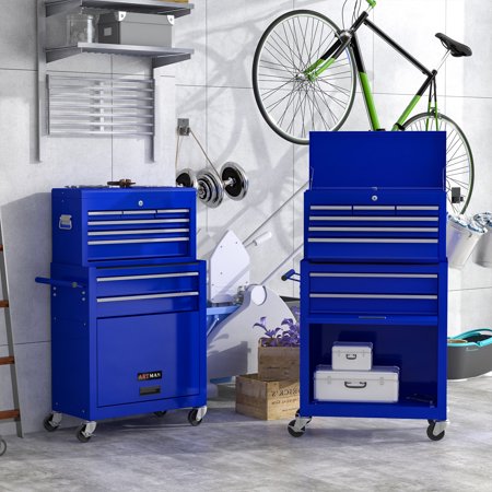 8-Drawer Tool Chest High Capacity Rolling Tool Chest with Wheels and Drawers Rolling Tool Box with Lock, Removable Tool Cabinet Storage for Warehouse Garage Workshop, Blue, Blue