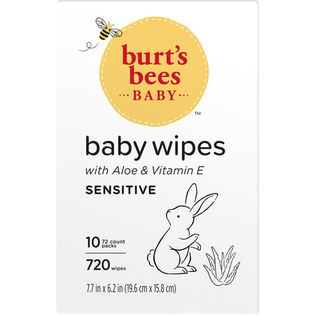 Burts Bees Baby Wipes, Unscented Natural Baby Wipes for Sensitive Skin - 72 Wipes 10 Pack