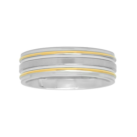 Men's Two-Tone Stainless Steel 7MM Striped Wedding Band - Mens Ring, Yellow, 9