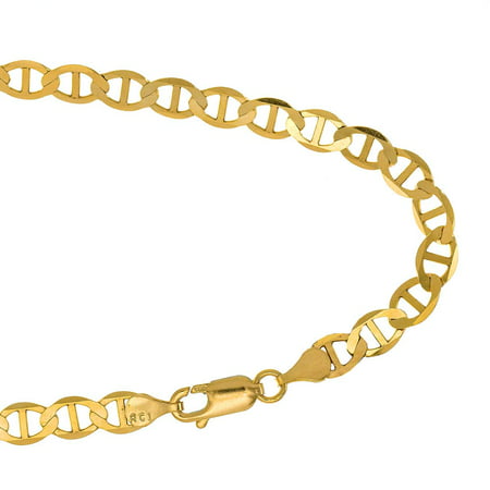 10k Solid Yellow Gold 3.2 mm Mariner Chain Anklet with Lobster Claw Clasp, 10"