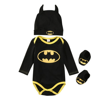 Newborn Toddler Baby Boys Clothes Romper Bodysuit Shoes Hat Batman Outfits Set, Long Sleeve, 18-24 Months