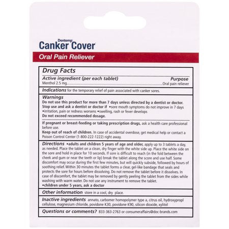 Dentemp Canker Cover - Canker Sore Treatment to Relieve Canker Pain, Mouth Sores & Irritation - Personal Care Fast Acting Canker Sore Relief Tablets