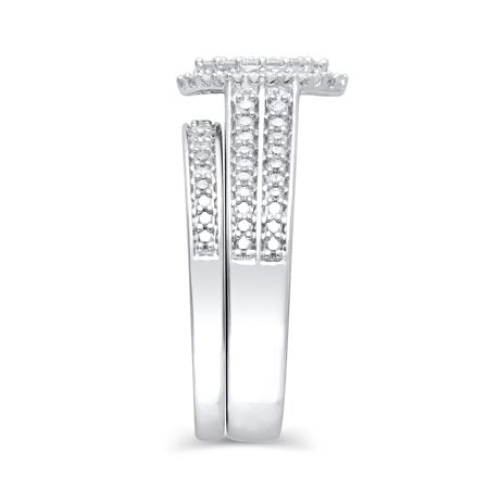 1/2 Carat T.W. (I3 clarity, J-K color) Forever Bride Marquise Shaped Halo Diamond Composite Bridal set in Sterling Silver, Size 7