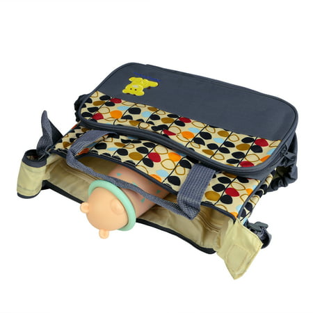 GPCT Baby Diaper Tote Stylish Nappy Messenger Insulated Bag 5 Piece Set. Large Medium Handbag, Food/Bottle Bag, Shoulder Straps. Great Washable Convertible Bag- Mom & Dad. Best Baby Shower Gift! GrayGray,
