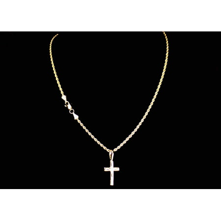14K Bounded Gold Necklace with Diamond Cross Charm, Best Unisex Christmas Gift for Men, Women, Girlfriend, Boyfriend, Her, Bestfriend, 14K Bounded Gold Rope Chain with Gift Box by Aria Jeweler, 18"