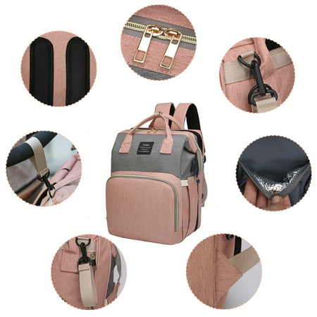 Diaper Bag Backpack, Tntants 6 in 1 Large Diaper Baby Bag with Changing Station for Boys Girl, Waterproof Baby Diaper Bags for Travel with Insulated Milk Bottle Pocket, Grey And Pink