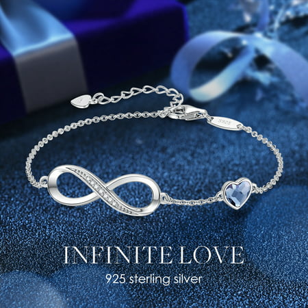 CDE CZ 925 Sterling Silver Crystals Infinity Bracelets for Women Girlfriend Mom Wife Daughter, Infinity Love Heart Thread Bracelets, Jewelry Gifts for Christmas Birthday Anniversary Valentine's DayBlue,