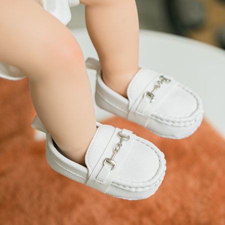 Meckior Baby Girls Boys Loafers Infant Crib Shoes Newborn PU Sneakers for First Walkers 3-18 MonthsA01/White,